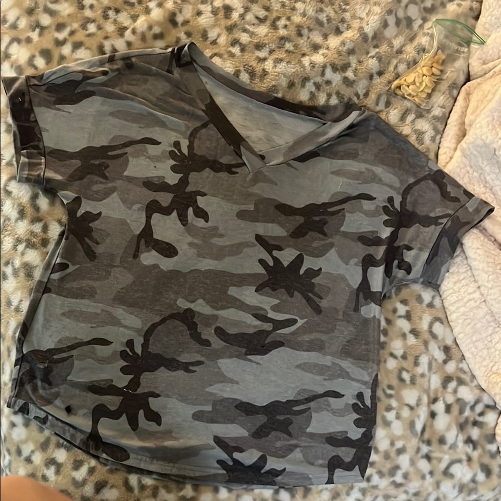 Gray Camouflage V-Neck T-Shirt